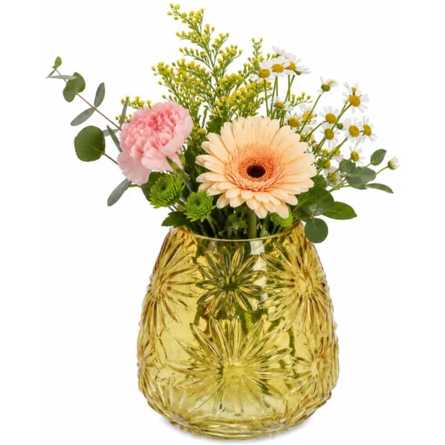 Plume Living Vaas Floran - transparant okergeel - D17 x H20 cm - glas - bloemenvaas - voor stelen en boeketten