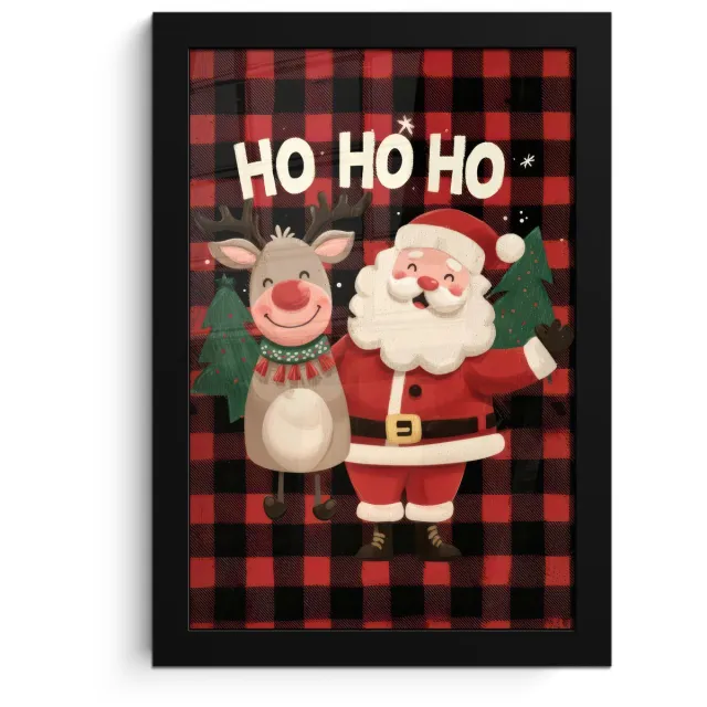 FrameYourWall Poster in lijst - Fotolijst 20x30 cm - Posters - Kerstman - Rendier - Tekst - Rood - Zwart - Posterlijst zwart - Decoratie - Wanddecoratie woonkamer - Muurdecoratie slaapkamer - Kerstversiering - Kerstdecoratie voor binnen - Kerstmis