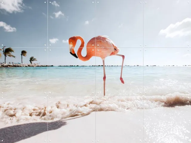 IXXI Flamingo - Strike a Pose, Claire Droppert - 80 x 60 cm - Grote wanddecoratie en posters - Naturalisme, Fotografie, Speels, Woonkamer, Slaapkamer Blauw / Roze