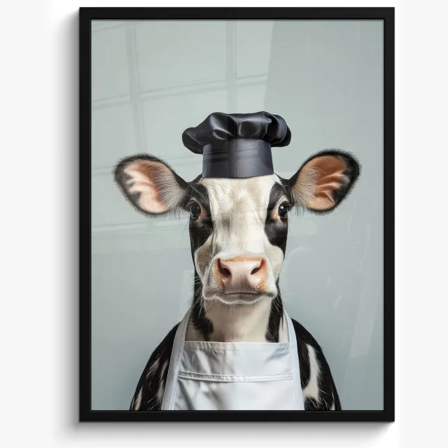 FrameYourWall Poster in lijst - Fotolijst 50x70 cm - Posters - Koe - Zwart - Wit - Kok - Posterlijst zwart - Decoratie - Wanddecoratie woonkamer - Muurdecoratie slaapkamer