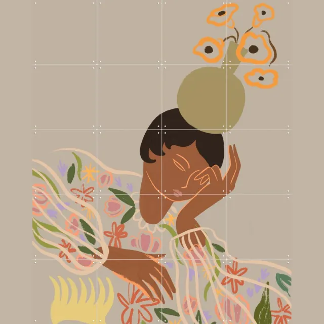 IXXI The Overthinker, Arty Guava - 80 x 100 cm - Grote wanddecoratie en posters - Speels, Illustraties, Line art, Digitale Kunst, Vintage, Slaapkamer Beige / Lichte tinten