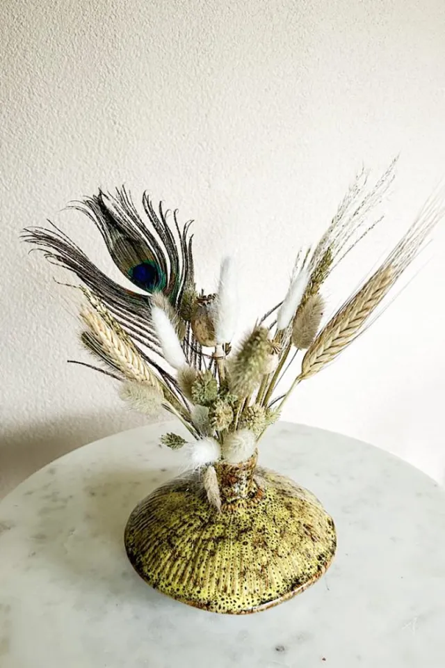 LaFlorista Droogbloemen – Boeket Suus – Incl. Design Vaas Fungo – Ø15x9cm - La Florista Groen