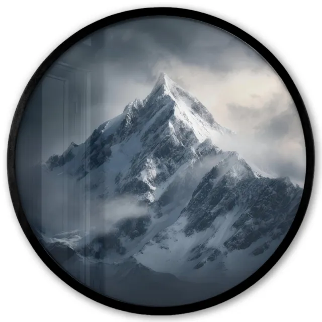 FrameYourWall Poster in lijst Rond - Fotolijst 40x40 cm - Posters - Sneeuw - Berg - Wolken - Ronde posterlijst zwart - Decoratie - Wanddecoratie woonkamer - Muurdecoratie slaapkamer