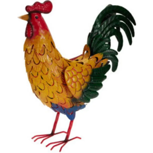 Pro Garden tuin decoratie dier / vogel beeld - Metaal - Haan/Kip - 45 cm - buiten - mix kleuren Multi