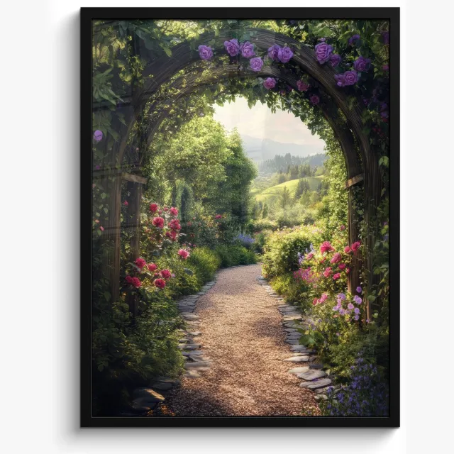 FrameYourWall Poster in lijst - Fotolijst 50x70 cm - Posters - Doorkijk - Landschap - Bloemen - Tuinboog - Natuur - Posterlijst zwart - Decoratie - Wanddecoratie woonkamer - Muurdecoratie slaapkamer Tuinboog - Bloementuin