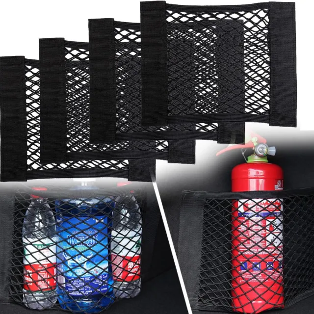 Famanu Set van 4 universele kofferbaknetten 30x25 cm, elastisch nylon bagagenet – Zwart