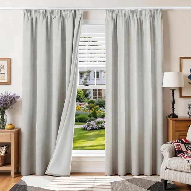 Zoranta verduisterende gordijnen linnenlook met plooiband - 100% ondoorzichtig en thermisch isolerend - set van 1 Wit
