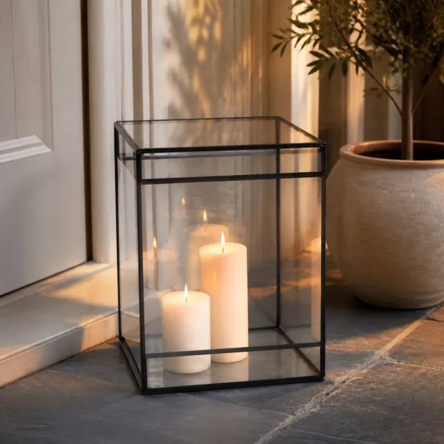 Hoppa! Kas-Lantaarn - Glazen - Zwart/Transparant - 25 x 25 x 31 (B x D x H)