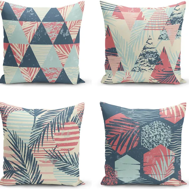 Kwube Kussenhoes 45x45 cm | Geometrische Tekeningen op Een Kleurrijke Achtergrond Set van 4 kussenhoezen | Kussensloop | Kussensloop Gooien | Decoratieve Kussenhoesjes | Decoratief Gooi Kussen | Met rits | Zonder Binnenkussen Kussenhoes | Voor Sierkussen Blauw
