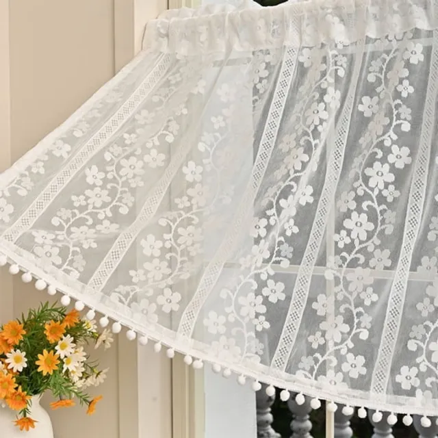 Ulisem Kant Gordijn Valance Semi Transparant Geborduurd Met Tunnel - Gordijnen - Lichtdoorlatend - Privacy - Kindvriendelijk - Polyester - Wit - 100x46cm - Voor Keuken Badkamer Slaapkamer Woonkamer