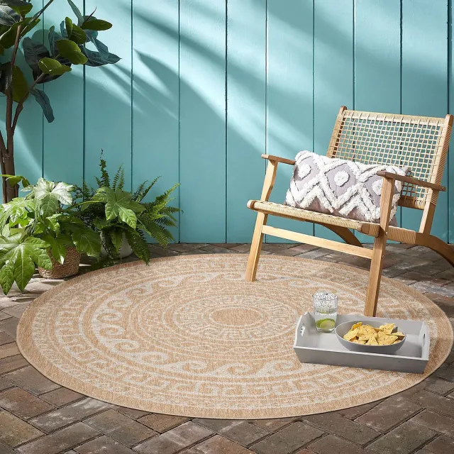 Ayyildiz Vloerkleed Comilla - Beige - Laagpolig & Modern – Voor Binnen & Buiten – 80x80 cm rond