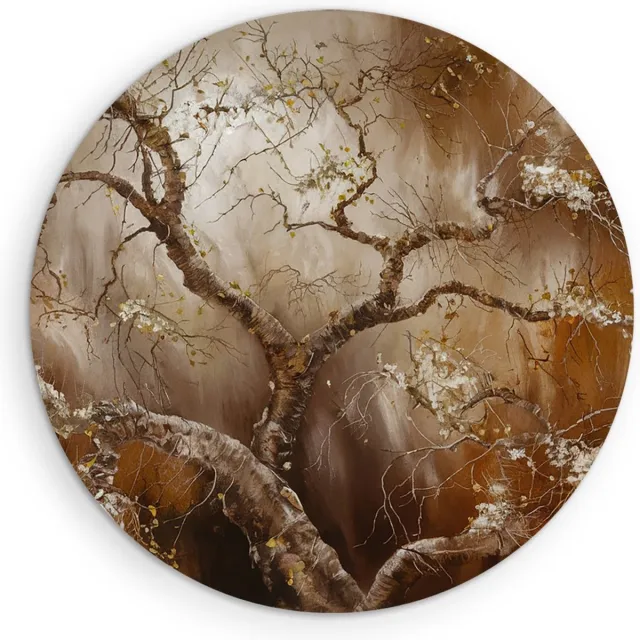 Saammp Muurcirkel Hout - Vintage Boom - Witte Bloemen - abstract - Ø 30 - Wandcirkel - Wanddecoratie Cirkel - Muurdecoratie Woonkamer - Kantoor Decoratie