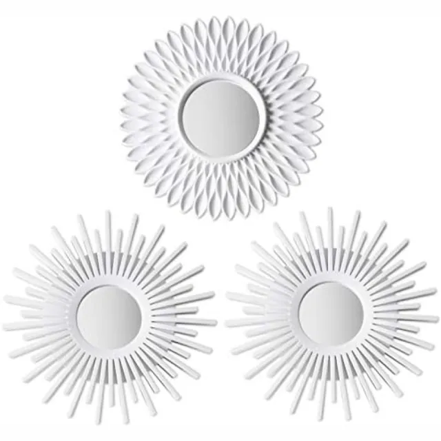 PromoHome Wandspiegels Set van 3 - Ronde Witte Spiegels voor Woonkamer Decoratie - Vintage Wanddecoratie met Kunststof Frame - Huisdecoratie Accessoires voor Slaapkamer en Gang
