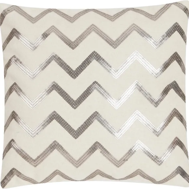 Linen & More Zigzag Sequin Off Wit Kussen | 45 X 45 | Sierkussen Voor Woonkamer Of Slaapkamer