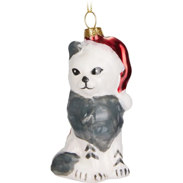 Brubaker Kat met Deken en Kerstmuts Rood Groen - Handbeschilderde Kerstbal van Glas - Handgeblazen Kerstboomversieringen Figuren Grappige Decoratieve Hangers Boombal - 9,1 cm