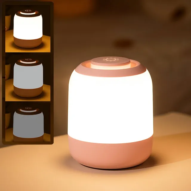 Best Active Touch Nachtlampje - Dimbaar en Oplaadbaar via USB-C - Draadloze Nachtlamp - 3 Lichtkleuren - LED - Camping Lamp - Tafellamp - Slaapkamer Lamp - Leeslamp - Roze