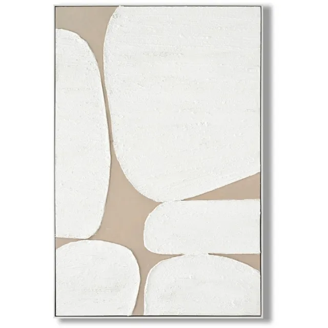 Ter Halle Handgeschilderd Schilderij - Wanddecoratie - Witte Rondingen (2) - 82x122cm Beige