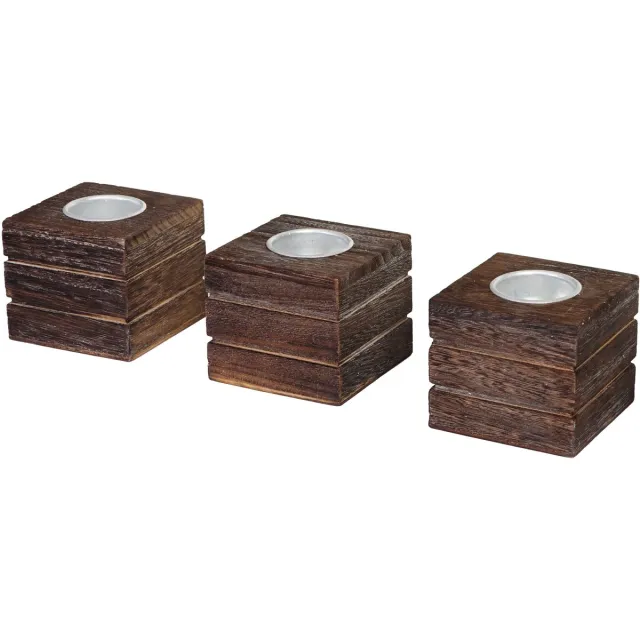 MCW Set van 3 waxinelichthouders Leuca, waxinelichthouder, shabby-look vintage ~ bruin