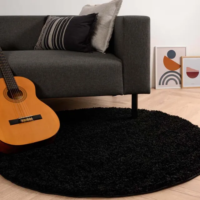 Tapeso Rond hoogpolig vloerkleed - Shaggy Trend zwart 160
