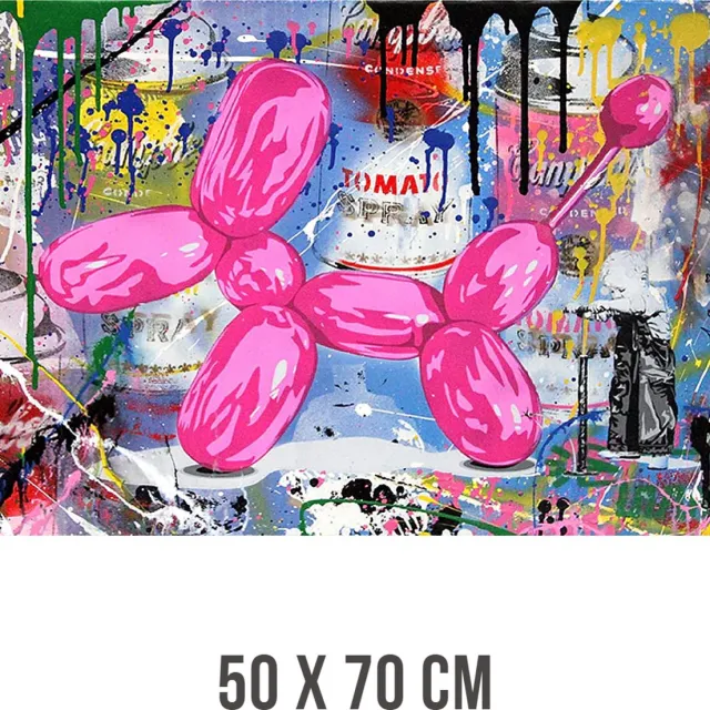 Allernieuwste Canvas Schilderij Graffiti Ballon Hond - Modern Graffitti Streetart - Kleur - 50 x 70 cm Multicolor