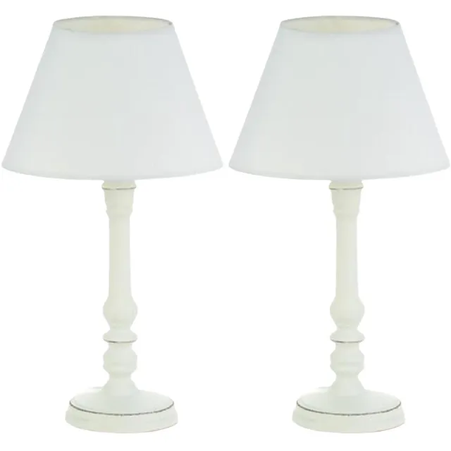 Atmosphera Tafellamp Classico - 2x - hout - wit - H36 cm - staande designlamp