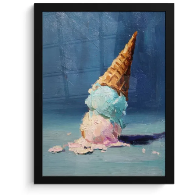 FrameYourWall Poster in lijst - Fotolijst 30x40 cm - Posters - Ijshoorn - Bolletjes - Smelt - Roze - Posterlijst zwart - Decoratie - Wanddecoratie woonkamer - Muurdecoratie slaapkamer