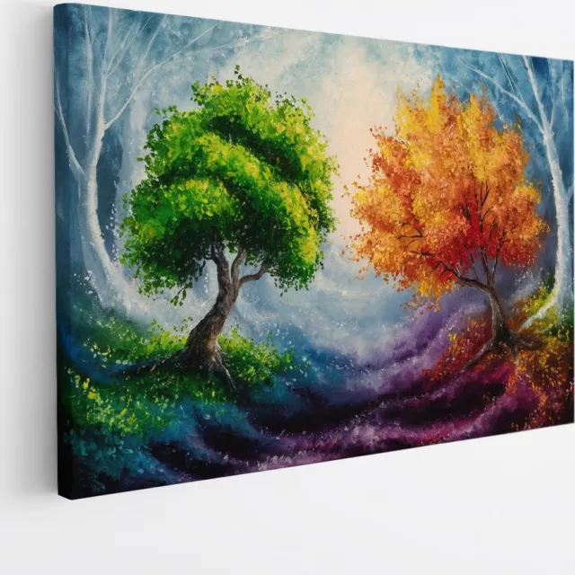 Saammp Canvas Schilderij - Goene en oranje boom - Landschap - Natuur - 30x20 - Foto op canvas - Wanddecoratie - Muurdecoratie Woonkamer - Slaapkamer decoratie - Canvas Print Multicolor