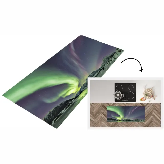 KitchenYeah Keukenloper - Loper keuken - Noorderlicht - IJs - Paars - Groen - Keukenloper vinyl Multicolor