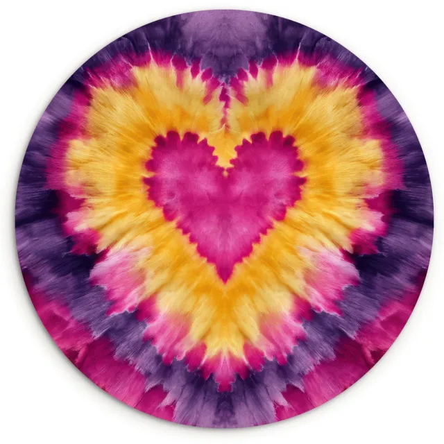 WallCircle Wandcirkel 150x150 cm - Muurcirkel Tie dye - Hartvorm - Vlammen - Oranje - Muurdecoratie woonkamer - Wanddecoratie slaapkamer - Kamer decoratie accessoires - Ronde schilderijen