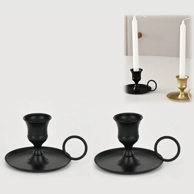 Sanorum 2 stuks - Kandelaars - Metalen kandelaars - Minimalistische stijl - Vintage - Kaarsenhouders - Ideaal voor romantische dinerdecoraties, bruiloftsarrangementen, kaarsenopstelling - Woondecoratie - Zwart