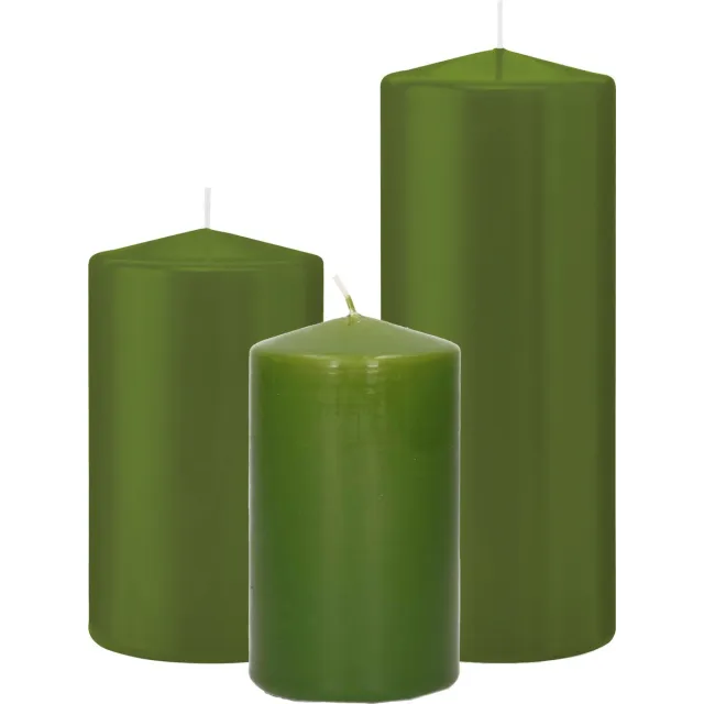 Trend Candles Stompkaarsen set 6x stuks olijfgroen 12-15-20 cm Donkergroen