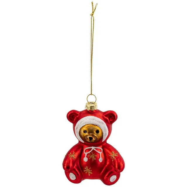 Feeric lights & Christmas Rode glazen kerstboomhanger in de vorm van een beertje, hoogte 8 cm Transparent