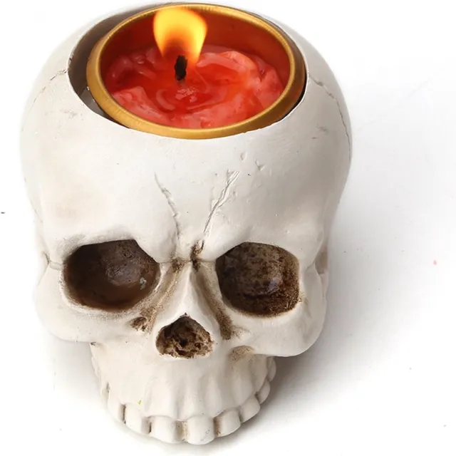 Missan Online Skull Theelichthouder - Kaarshouder - Waxinelichthouder- Kaarslicht houder - Woondecoratie wit
