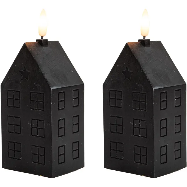 Anna's Collection LED kaars huisje - 2x - zwart - H15 cm - met timer - op batterijen