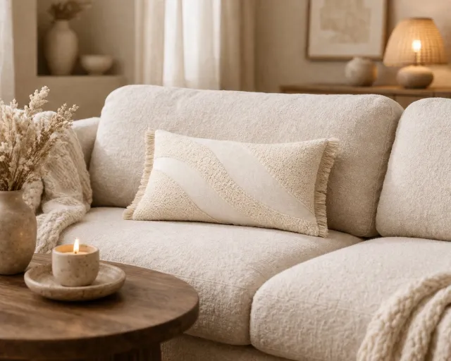 By Viento Sierkussen Luna – Bouclé – Beige & Wit – 30 x 50 cm – Inclusief Vulling