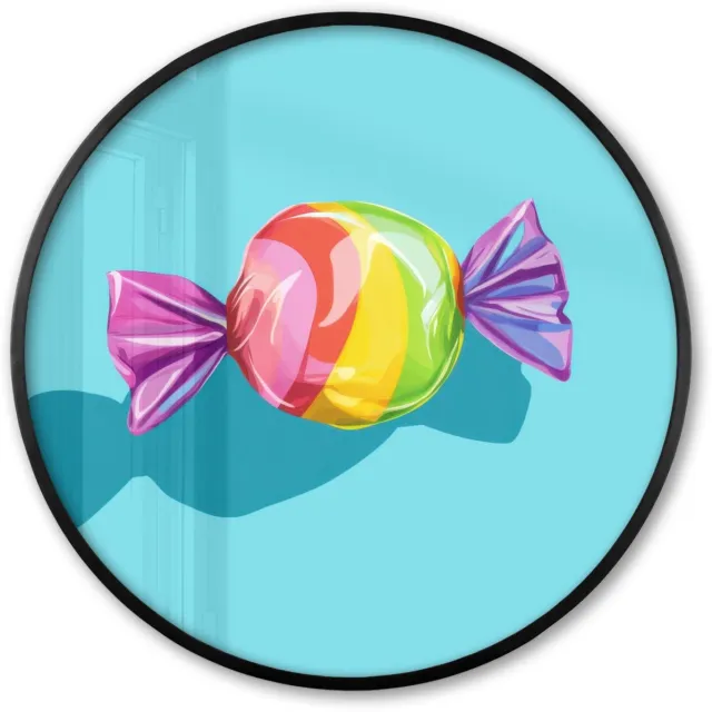 FrameYourWall Poster in lijst Rond - Fotolijst 80x80 cm - Posters - Blauw - Snoep - Regenboog - Ronde posterlijst zwart - Decoratie - Wanddecoratie woonkamer - Muurdecoratie slaapkamer