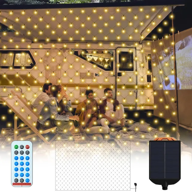 Aufun solar LED-netverlichting – 6 x 4 m – 480 LED’s – warm wit – 13 standen – voor buiten – geschikt voor kerst, halloween, bruiloften en feesten