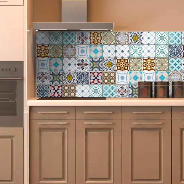 Ambiance Sticker Zelfklevende tegelmuurstickers voor keuken en badkamer - 16 artistieke Azulejo mozaïektegelstickers - 16 stickers, 20x20cm Multi color