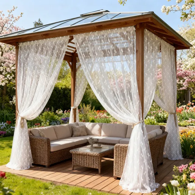 Qelus Decoratief Vliegengordijn voor Buiten - Vitrage - Buitengordijnen met Bloemenpatroon - Anti-Muggennet met Tunnelzoom - Kant en Klaar Patio & Balkon - 1 Stuk - 155x249cm - Wit