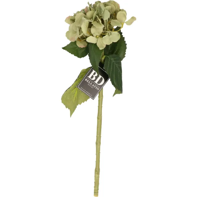 Bellatio Design Kunstbloem Hortensia tak - groen - 48 cm - losse steel - Kunst zijdebloemen - hydrangea