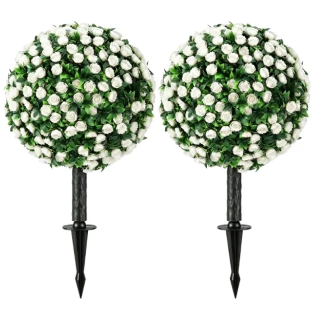 Wclavion UV-bestendige kunstrozenbollen voor buiten, set van 2 rozenboompjes, 55 cm, wit