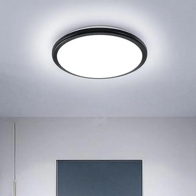 Haobosic Tri-proof LED plafondlamp rond 28,5 cm zwart, wit licht 24 W, voor woonkamer/slaapkamer/keuken Black