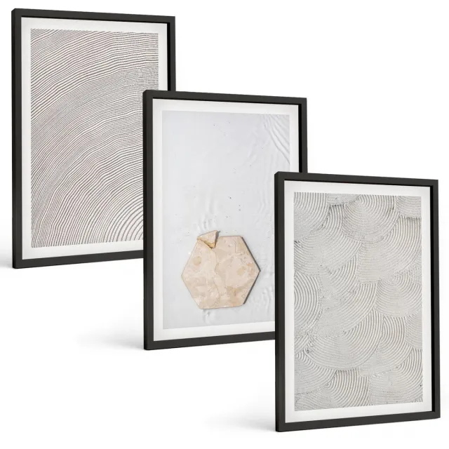 TULUP 4-Delige Schilderij Set - Lichte texturen op zand in boho-stijl, subtiel - 40 x 60 cm - Muurdecoratie - Interieur Decoratie - Moderne Wanddecoratie Zwarte lijst