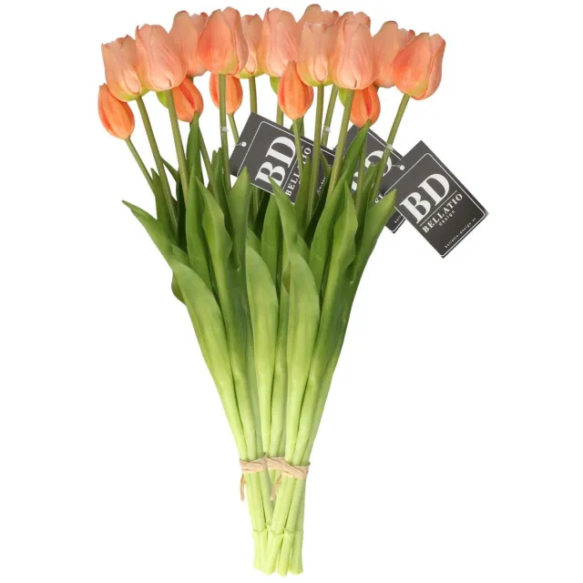 Bellatio Design Kunst tulpen boeket Sally - 21x stuks - zalm kleur - real touch - 47 cm Oudroze