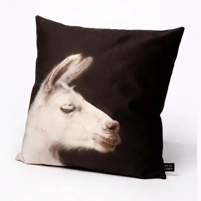 Hugs Sierkussen - Indoor Lama - Zwart En Wit - 50 Cm X 50 Cm