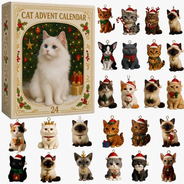 SNQ Katten Adventskalender – Adventskalender 2026 – 24 Acryl Kattenornamenten – 2D Hangdecoratie voor de Kerstboom – Cadeau voor Kattenliefhebbers