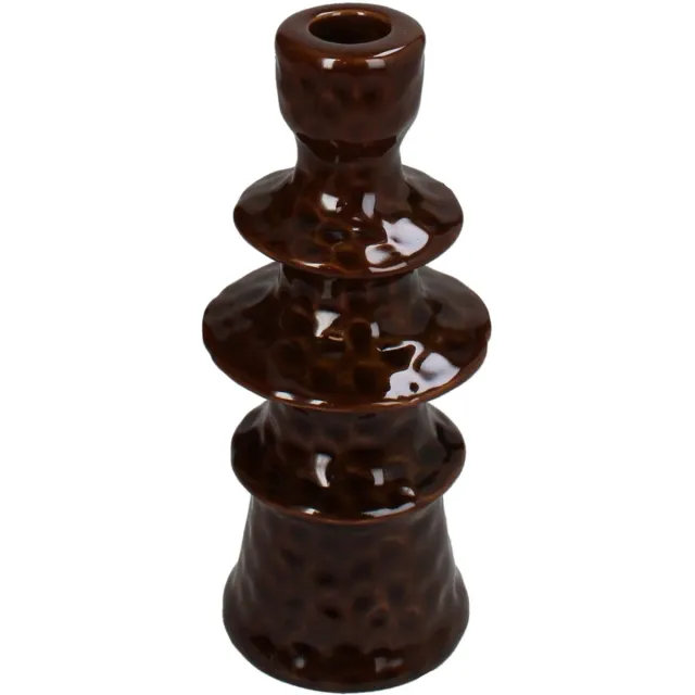 HD Collection Kandelaar Inya - Keramiek - Bruin - 8x19x8 cm (BxHxD) - Voor dinerkaars - Sfeervol Interieur