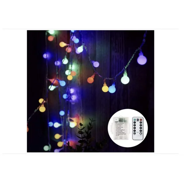 ONVIO Lichtsnoer op batterijen, 7 m, 60 leds, slingerverlichting, met 8 verlichtingsmodi, feestverlichting, waterdicht, voor binnen en buiten, Kerstmis (meerkleurig) [Energieklasse A]