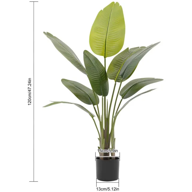 JOYNEXTBUY Kunstplant - Set 2 stuks - 120cm hoog - Met Voetstuk - Kunst Bananenplant - Realistisch en Onderhoudsvrij - Groen