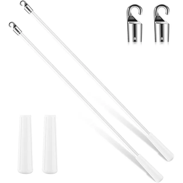 Daity Set van 2 witte glasvezel jaloeziestangen - vervanging voor verticale jaloeziestangen - met haken en handgrepen - 43 cm - voor raamopeneraccessoires (wit)